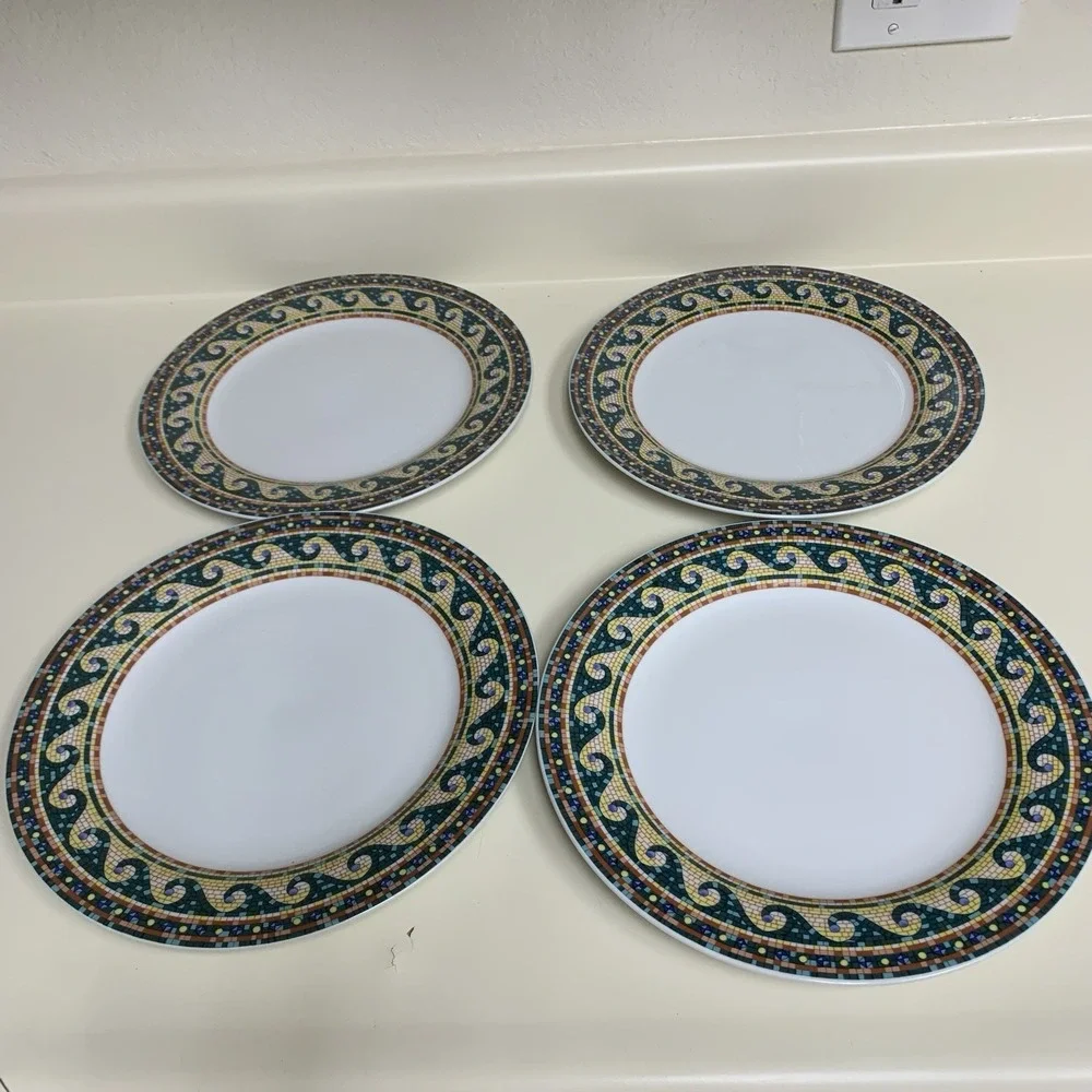 Mosaic by Gabbay GBB13 Dinner Plates  Set Of 4 Geometric Scroll Wave